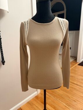 NWT LOFT Beige Ribbed Crewneck Sweater